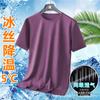 Camiseta de manga curta de secagem rápida de seda gelada de cor sólida de verão para meninos, camiseta casual simples de malha solta, gola redonda, camiseta cinza