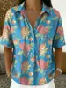 2026 Verano Transfronterizo Nuevo Top Casual para Mujer con Estampado Floral, Estilo Vacacional, Holgado, Cuello Solapa en V, Manga Corta