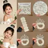 Tiara de Coroa Princesa Infantil Fita de Cabelo de Pérola Elástico para Cabelo Corda de Cabelo para Meninas Alta Elasticidade Corda de Cabelo Acessório de Coque para Cabelo