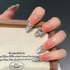 Unhas Postiças Curtas Florais Douradas Estilo Gato Francês Removíveis 2026 Produto Acabado de Nail Art de Alta Qualidade
