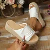 Tallas Grandes Transfronterizas En Stock~Sandalias de Cáñamo Tejido Plegadas de Una Correa con Suela Gruesa para Mujer, Estilo Perezoso Slip-On, Punta Abierta