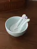 Cuchara de Hibisco Cuchara para Arroz Cuchara Pequeña para Sopa Casera Cuchara Pequeña Cerámica de Alta Temperatura Esmalte Azul Sombra Porcelana Blanca