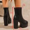 Botas Europeas y Americanas de Talla Grande para Mujer, Botines Impermeables de Plataforma con Punta Redonda para Mujer, Tacones Altos, Cremalleras Laterales, Tacones Gruesos Transfronterizos, Zapatos de Exportación