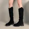 Botas de tornozelo finas com corte em V, botas longas para mulheres, nova coleção outono/inverno 2026, salto grosso, estilo Melard, botas de montaria western cowboy
