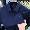 Camiseta Masculina de Manga Curta de Verão Camisa POLO Gola Lapela Seda Gelada Manga Meia Manga Top Gola Casual Body Fit Camiseta Refrescante Versátil
