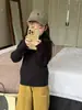 Suéter Básico de Cuello Medio de Alta Frecuencia para Campus para Niños y Niñas, Color Sólido, Elegante, Práctico, Casual, Versátil, Alta Elasticidad