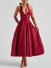 Vestido Jacquard Cruzado Europeo y Americano 2026, Cuello Halter en V, Vestido de Noche de Alta Gama, Estilo Primavera y Verano, Sin Mangas, Espalda Descubierta, Ceñido a la Cintura