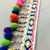 Fita Jacquard Colorida Pronta de Fábrica, Borla com Bolhas Coloridas Bordada à Mão, Renda com Franja e Contas, Renda para Código de Barras em Roupas