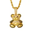 Pingente Fofo de Urso Estilo Japonês e Coreano Transfronteiriço para Meninas, Colar de Animal Cartoon Fresco com Pedras Cheias, Joias da Moda