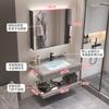 Lavabo de Encimera de Roca Cerámica Mueble de Baño Lavamanos Combinación Juego de Baño Brillante Gabinete de Baño Sencillo
