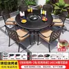 Mesa y Sillas para Barbacoa de Exterior Juego Parrilla Eléctrica Parrilla de Carbón Olla Caliente Aluminio Fundido Arte en Hierro Jardín Patio Exterior Mesa y Sillas para Barbacoa sin Humo