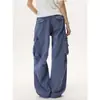 Calças de Trabalho Multibolsos Transfronteiriças Masculinas Femininas Jeans Lavado Retro Americano Cleanfit Calças Cool de Pernas Largas