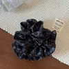 Scrunchie Preto Floral Dupla Camada Estilo Francês, Elástico Delicado na Cintura, Acessório de Cabelo Exquisito, Prendedor de Coque Vintage, Elástico de Cabelo de Alta Qualidade