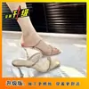 Sandalias de pedrería para mujer, tacones de aguja, nuevo estilo verano 2026, punta abierta, sandalias de una sola tira, para exteriores, estilo de hada, tacones altos de cristal