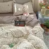 Juego de sábana y funda de edredón de gasa de doble capa, ultra suave, lavable, grado A, juego de ropa de cama de cuatro piezas, adecuado para dormitorios de estudiantes, juego de tres piezas