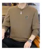 Moletom masculino de alta qualidade para outono e inverno, novo design em jacquard com strass, camiseta trendy de manga longa, camisa básica casual de corte solto