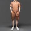 Traje casual de color liso nuevo para hombre Conjunto de dos piezas de camiseta con cuello mao suelta y pantalones cortos de moda casual para hombre