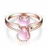 Deseo Anillo de Gato Oro Rosa Cristal Rosa Natural Gema Hibisco Anillo Pequeño Anillo de Cola Primera Joyería