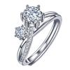 Elegante anillo Géminis de moissanita de imitación sólida plateada, anillo de pareja chapado en platino 18K, anillo de propuesta Doble Diamante