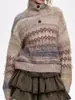 Chaqueta suéter de cuello alto a rayas de colores transfronteriza europea y americana para mujer, nuevo suéter de punto brillante estilo coreano para otoño e invierno