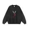 Suéter de cuello redondo desgastado con estampado de anime callejero de estilo japonés para hombres y mujeres, top retro de manga larga lavada de gran tamaño
