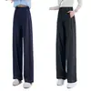 Pantalones casuales versátiles de mezclilla sintética de pierna ancha para mujer, nuevo estilo primavera/otoño 2026, adelgazantes y favorecedores, pantalones rectos de tiro alto fluidos