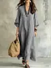 Vestido largo estampado estilo europeo y americano para Amazon transfronterizo con cuello en V, mangas de farol de tres cuartos, corte holgado, vestido casual hasta la rodilla
