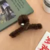 Grampo de Pelúcia de Urso Teddy em Formato de Coração com Estampa de Leopardo na Cor Café de Alta Qualidade, Presilha Grande para Parte de Trás da Cabeça, Presilha Tubarão Novo Estilo Coreano