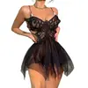 Rose Passion Lingerie Camisola Fina Sexy Transparente Tentaçao Renda de Rede Corrente de Contas Alça Conjunto F4931