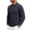 Ropa de Hombre Transfronteriza Otoño e Invierno Talla Americana Patrón Hueso de Serpiente Jacquard Camisa Polo de Manga Larga Amazon Casual Simple Cuello Solapa Camisa Básica
