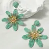 Joyería de Estilo Europeo y Americano, Pendientes de Girasol de Rafia Hechos a Mano, Pendientes Grandes Exagerados de Flor, Joyería de Estilo Festivo al por Mayor