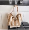 2025 Nuevo Bolso de Lona Rayada de Primavera y Verano para Mujer, Bolso Tote de Gran Capacidad Estilo Perezoso, Bolso de Hombro Casual para Estudiante