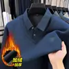 2025 Inverno Popular Masculino Camisa Polo Falsa de Duas Peças Camisa de Veludo Quente com Gola Listrada para Homens de Meia-Idade Top Dropshipping