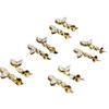 Pendientes de botón con circonita blanca en oro de 18 quilates. Pendientes de botón con forma de hoja. Incrustación de circonita blanca con perlas de 8-9 mm. Accesorios sin cuentas.