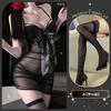 Bata de Noche Transparente Plisada Decorativa con Lazo Chao Mu y Pecho al Descubierto, Tentación Transparente Lencería Sexy, Body de Deseo Puro Sexy para Mujer