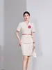 Traje de Verano de Manga Corta con Cuello en V para Mujer, Conjunto de Dos Piezas con Falda y Pantalones, Ropa de Trabajo de Alta Gama para Esteticistas, Estilo Salón de Belleza