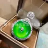 Nuevo Colgante Ruyi Incrustado de Calcedonia Verde Hielo de Alta Calidad Plateado, Colgante de Jade con Forma de Corazón y Hoja de Ágata Verde para Mujer