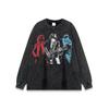 Camiseta de manga larga con estampado de figuras de rap, estilo hip hop, estilo americano, estilo high street, para hombre y mujer, estilo vintage con lavado antiguo.