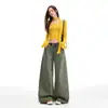 26 Nueva colección Otoño/Invierno: tejido lavado y descolorido, tiro alto, diseño adelgazante, pantalones casuales holgados y de pierna ancha para mujer, disponibles para dropshipping