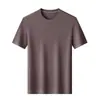 Camisa de punto de manga corta estilo Old Money para hombre con seda y lino, camiseta de cuello redondo, ropa de verano casual de alta gama para hombre