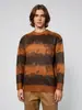 Suéter de Punto Moda Rayas Color Contrastante Terciopelo de Imitación Vaca Holgado Cuello Redondo Grueso Estilo Perezoso Superior para Hombre