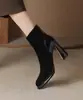 Botines de tacón alto marrones súper cómodos para mujer, Novedad Otoño/Invierno 2026, Tacón Grueso Versátil, Bota Corta, Botas de Moda Mate, Con Felpa