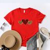 Camiseta de mujer de AliExpress para San Valentín, talla grande, con estampado de leopardo y cuadros, de algodón peinado y cuello redondo.