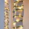 Cadena de Luces de Ratán Hoja Verde Transfronteriza para Patio Exterior Boda Fondo Decoración de Hiedra Simulada Linterna de Cable de Cobre Solar