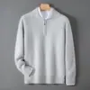 Nuevo Suéter de Punto para Hombre Otoño e Invierno Cuello Medio Alto Casual de Negocios Cálido Suéter de Lana Pura Cremallera Tejido Capa Base