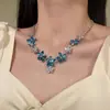 Conjunto de Colar e Brincos Flor Azul Transfronteiriço, Toque de Luxo Leve e Sofisticado, Realça o Tom da Pele, Acessórios para Vestido de Festa, Conjunto de Joias