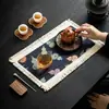 Tapete de té de brocado de lino de algodón borla hecha a mano tapete de té simple y versátil mantel tapete para preparación en seco tapete de mesa de café posavasos de té termoaislante