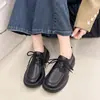 Sapatos de Couro com Plataforma de Solado Grosso para Mulheres, Nova Coleção 2025 Estilo Britânico Branco Bico Redondo de Cadarço Versáteis Loafers Atacado