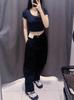 Japonês único outono novas roupas femininas cor Denim vento calças plissadas calças casuais jeans calças retas slim 471631