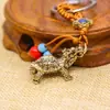Llavero creativo de latón retro para bolsa de la suerte, cubo para llaves de coche, llavero de una hoja de la fortuna, colgante de cobre puro, puesto